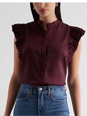 Express Flutter Sleeve Button-Up Gramercy Shirt in a burgundy color size xl NWT
